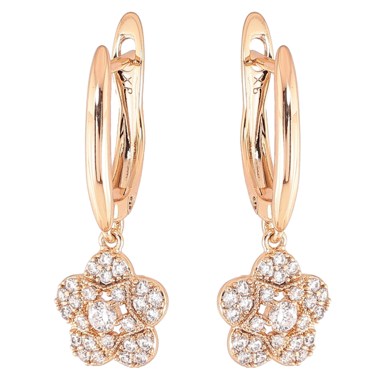 Сережки Xuping Позолота 18K англійський замок «Квіточки з цирконієм» фото №3