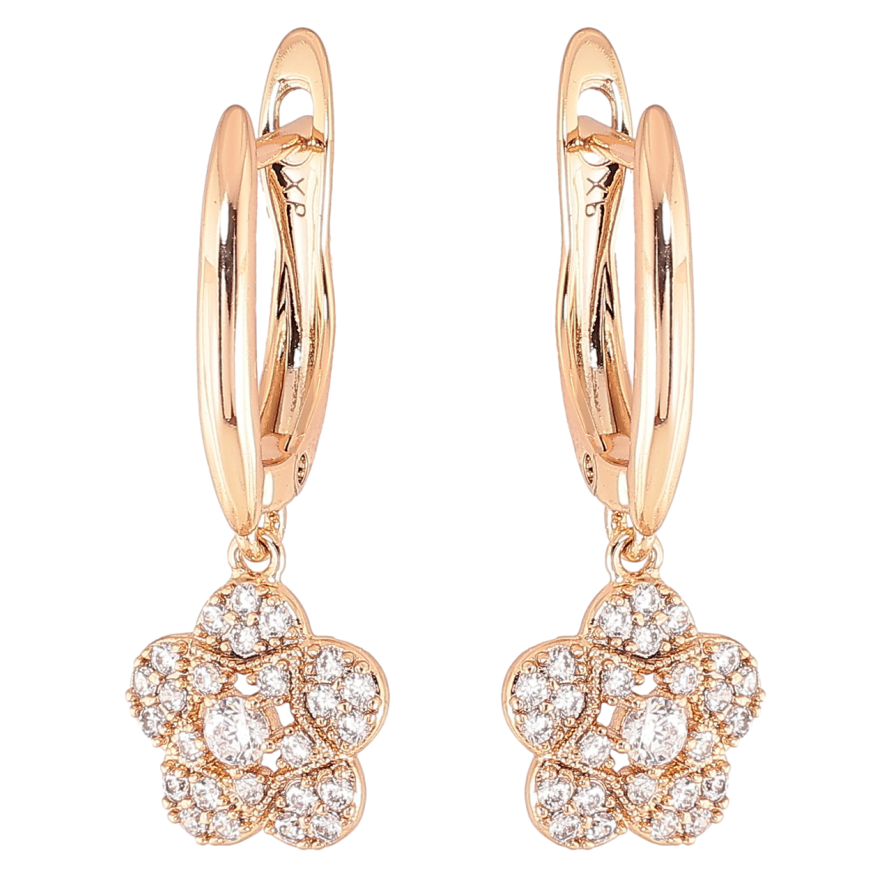 Сережки Xuping Позолота 18K англійський замок «Квіточки з цирконієм» фото №1