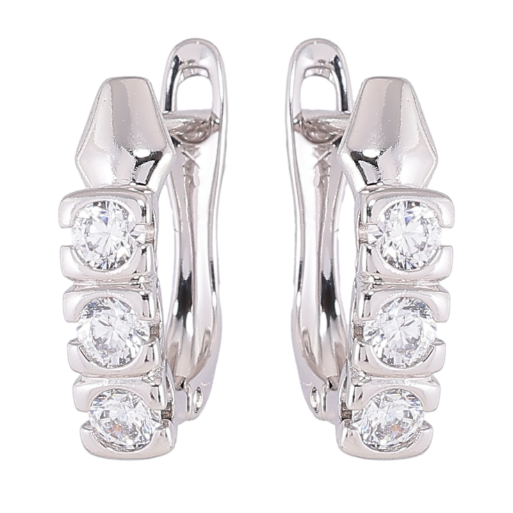 Серьги Xuping Родий английский замок Три кристалла фото №6