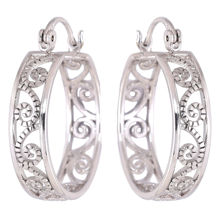 Серьги Xuping Родий замок-булавка Широкие кольца с вензельным узором ø 2.5мм фото №17