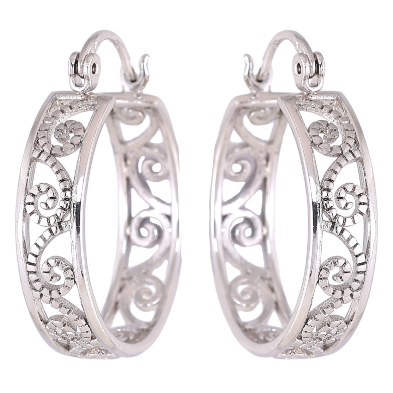 Сережки Xuping Родій замок-шпилька «Широкі кільця з вензельним візерунком» ø 2.5мм фото №1