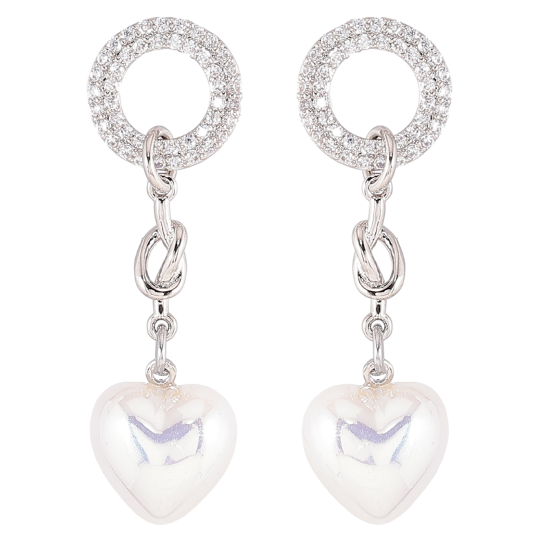 Серьги Xuping Родий пусеты Подвески с перламутровыми сердечками фото №1 Серьги Xuping Родий пусеты Подвески с перламутровыми сердечками фото №1