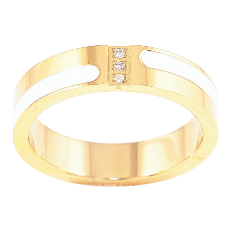 Кольцо Xuping TTM Stainless Steel Цвет 14К Узор с цирконием и белой эмалью, шир. 4.5мм фото №6