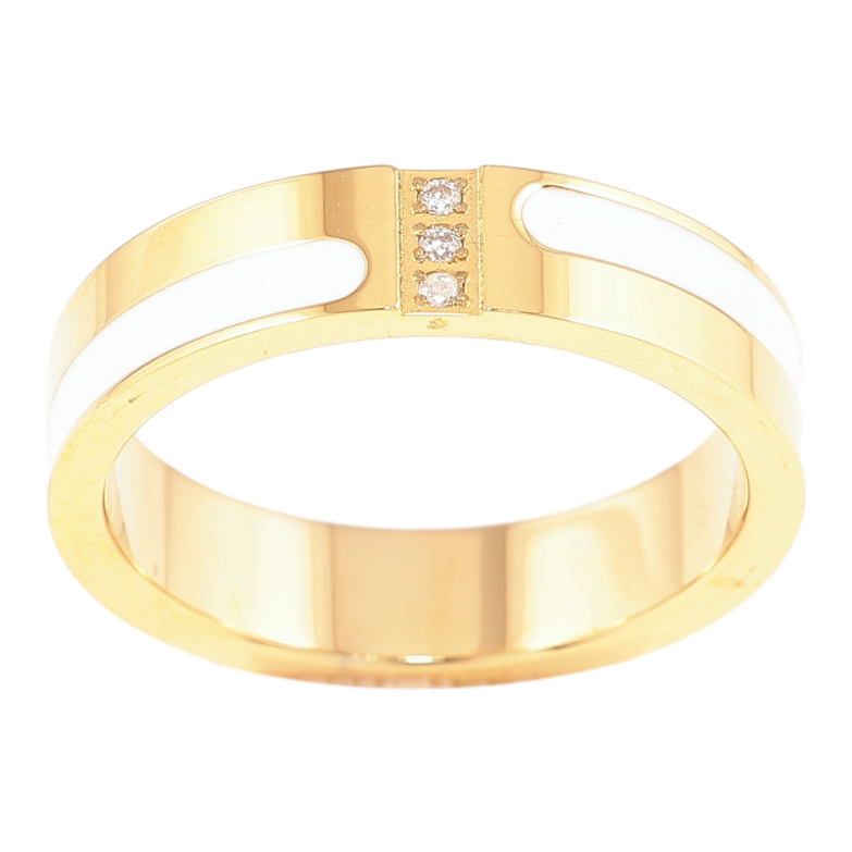 Каблучка Xuping TTM Stainless Steel Колір 14К «Візерунок з цирконієм і білою емаллю, шир. 4.5мм» фото №1