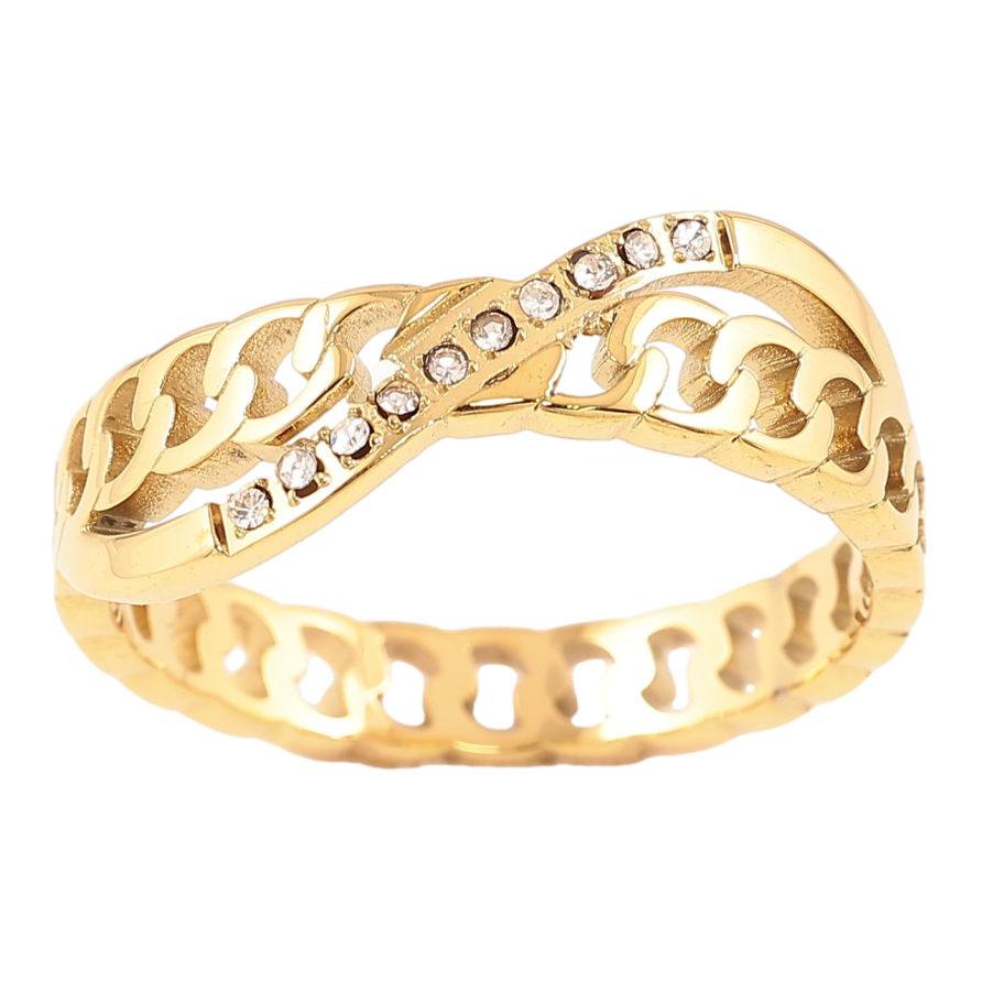 Кольцо Xuping TTM Stainless Steel Цвет 14К Узор цепочка с цирконием фото №1