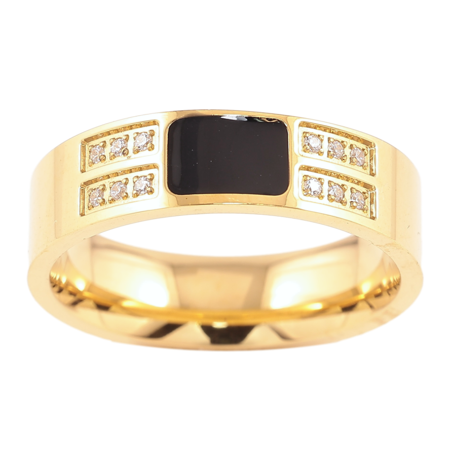 Каблучка Xuping TTM Stainless Steel Колір 14К «Чорна емаль з цирконієм, шир. 5.5 мм» фото №1