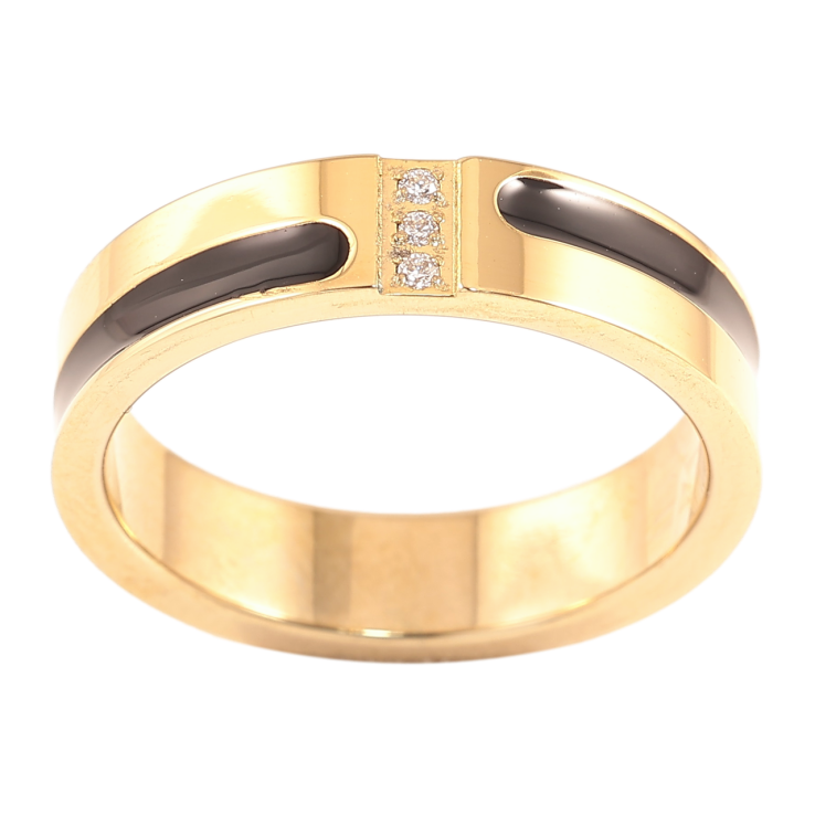 Кольцо Xuping TTM Stainless Steel Цвет 14К Полосы черной эмалью и цирконий, шир.4.5мм фото №17