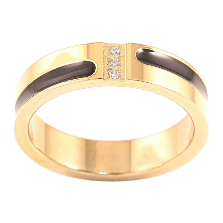 Кольцо Xuping TTM Stainless Steel Цвет 14К Полосы черной эмалью и цирконий, шир.4.5мм фото №1