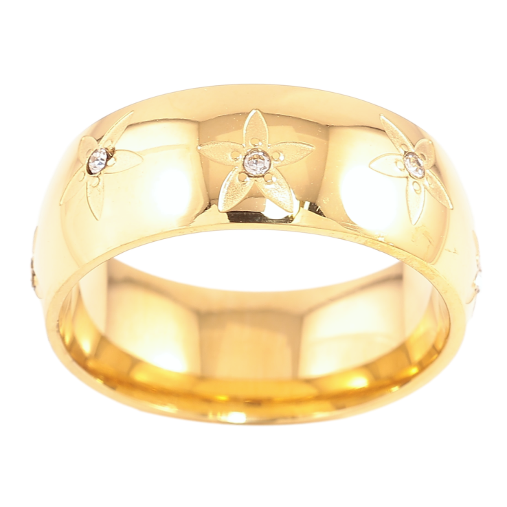 Кольцо Xuping TTM Stainless Steel Цвет 14К Цветочки с цирконием, шир. 7.5мм фото №2