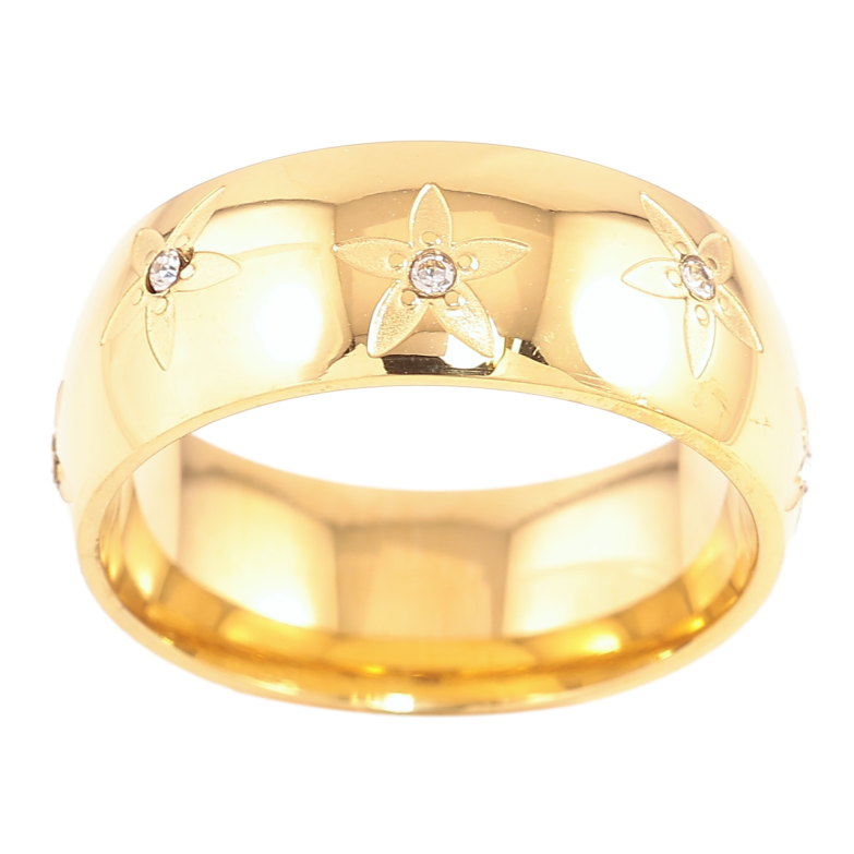 Кольцо Xuping TTM Stainless Steel Цвет 14К Цветочки с цирконием, шир. 7.5мм фото №1