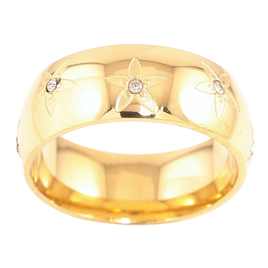 Кольцо Xuping TTM Stainless Steel Цвет 14К Цветочки с цирконием, шир. 7.5мм фото №1