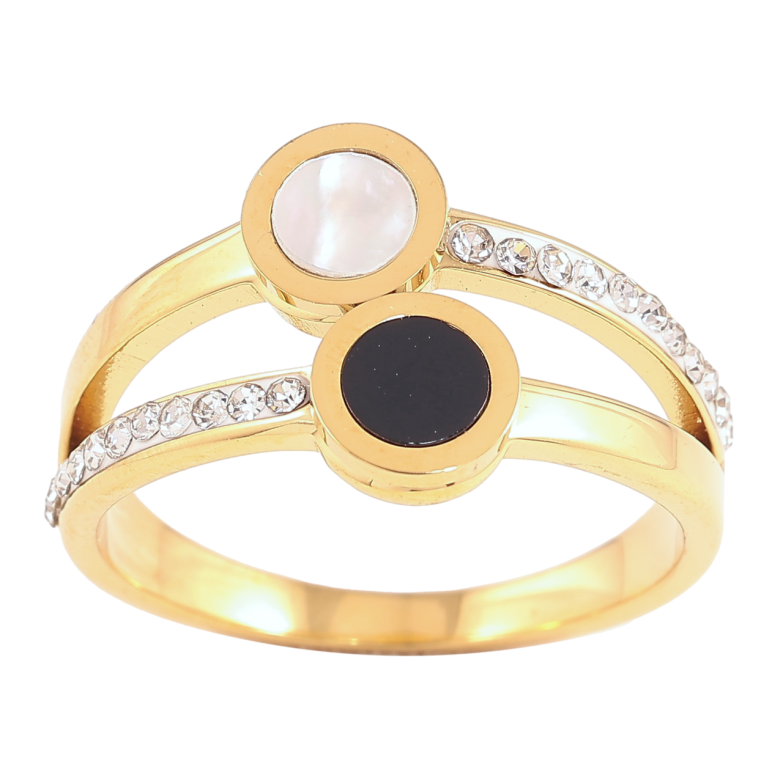 Кольцо Xuping TTM Stainless Steel Цвет 14К Два круга с перламутром и керамикой фото №13