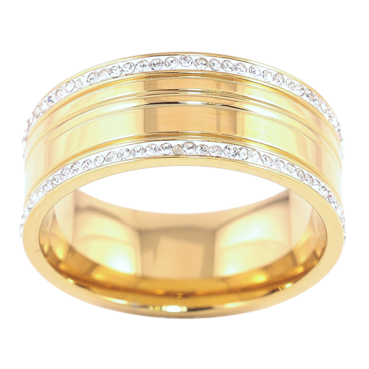 Кольцо Xuping TTM Stainless Steel Цвет 14К Дорожки циркония, шир. 8мм фото №4