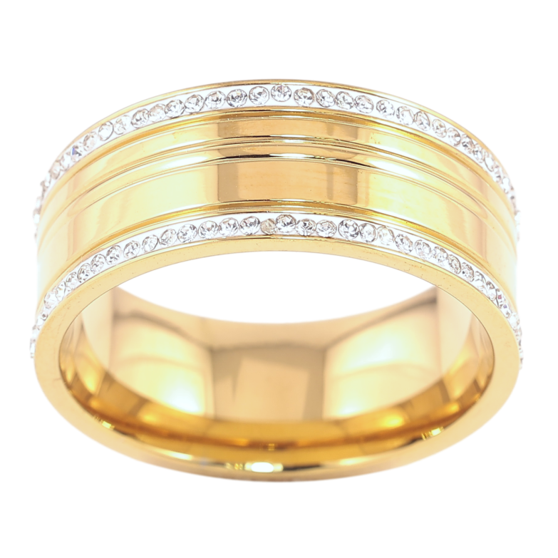 Каблучка Xuping TTM Stainless Steel Колір 14К «Доріжки цирконію, шир. 8мм» фото №1