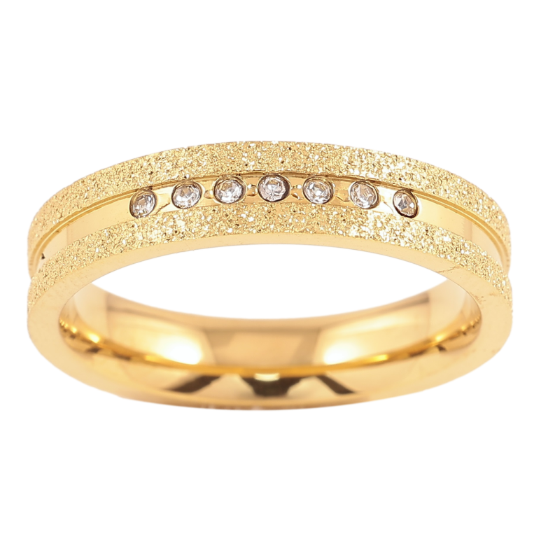 Каблучка Xuping TTM Stainless Steel Колір 14К «Доріжка цирконію з шагренью, шир. 4мм» фото №1