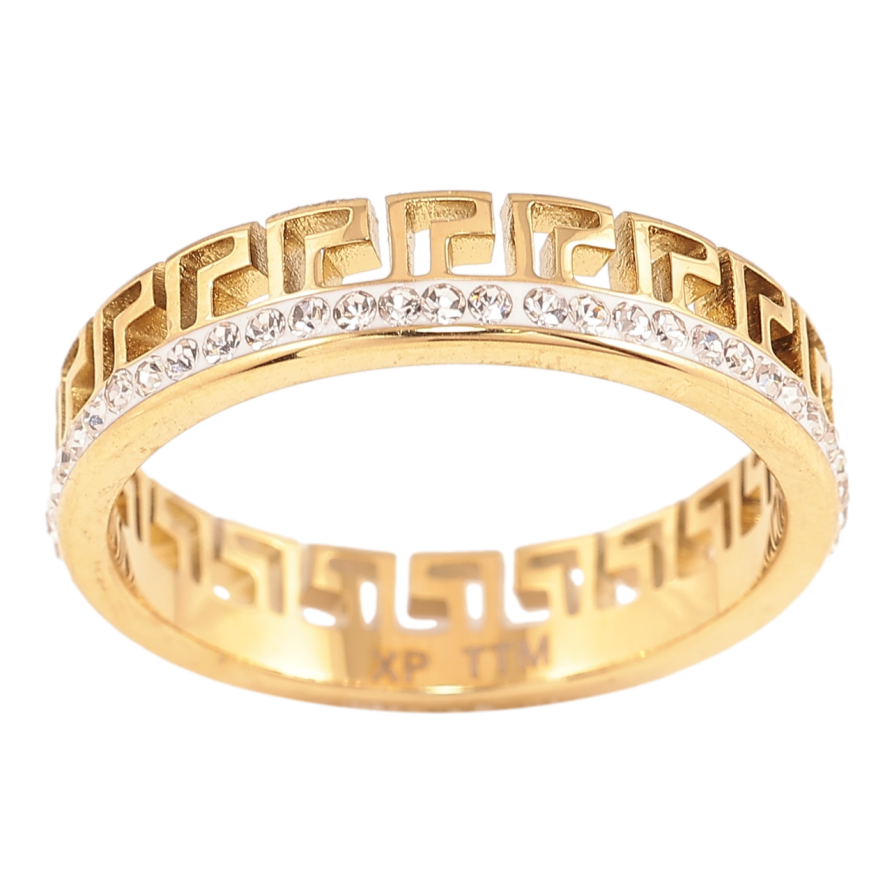 Кольцо Xuping TTM Stainless Steel Цвет 14К Греческий узор с цирконием, шир. 4.5мм фото №1