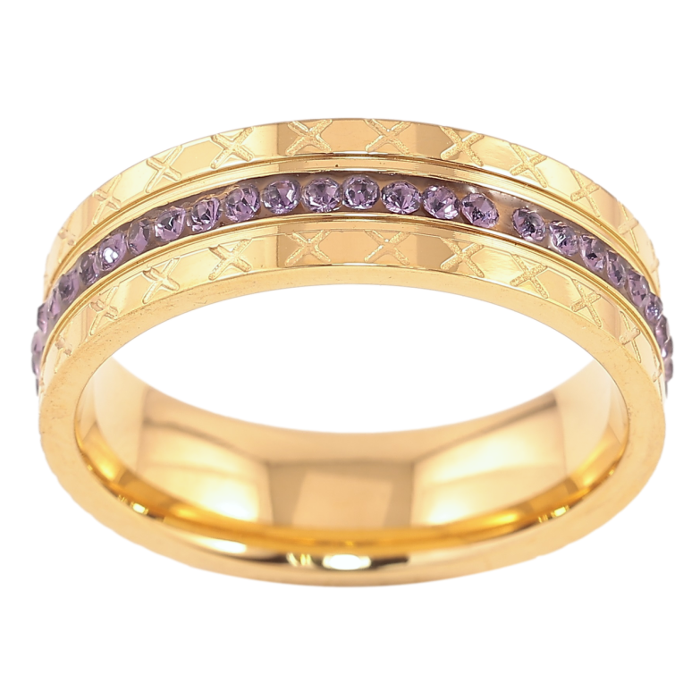 Каблучка Xuping TTM Stainless Steel Колір 14К «Доріжка бузкового цирконію, шир. 5.5мм» фото №1