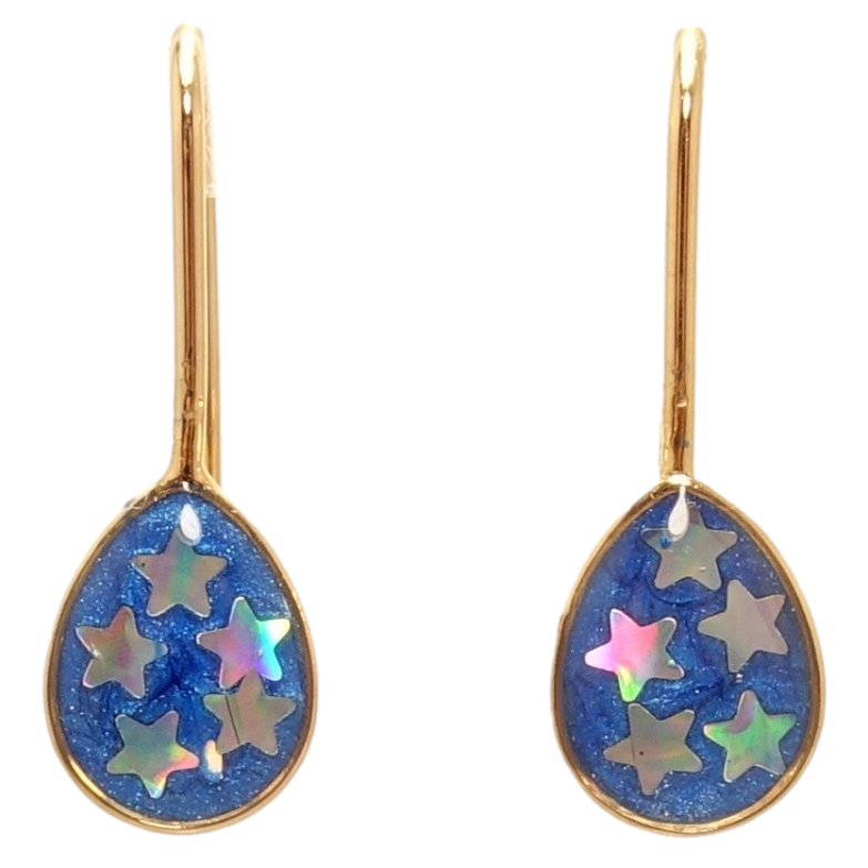 Серьги Xuping Позолота 18K французский замок Синяя капля с блестками звездочки фото №11