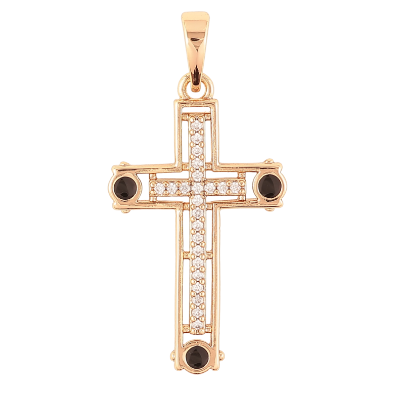 Кулон Xuping Позолота 18K Крест с цирконием и черной эмалью для цепочки до 6мм фото №1