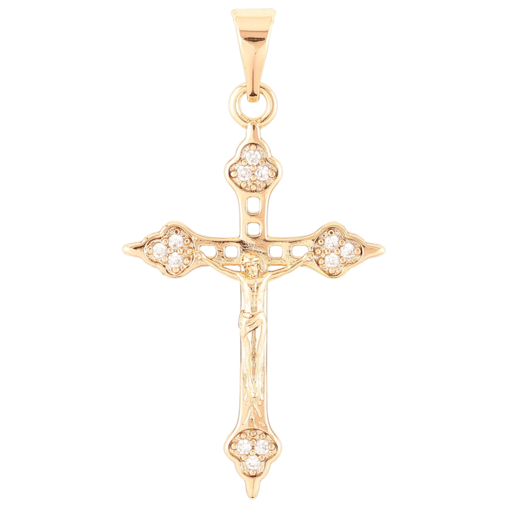 Кулон Xuping Позолота 18K Крест с Распятием и цирконием для цепочки до 7мм фото №11