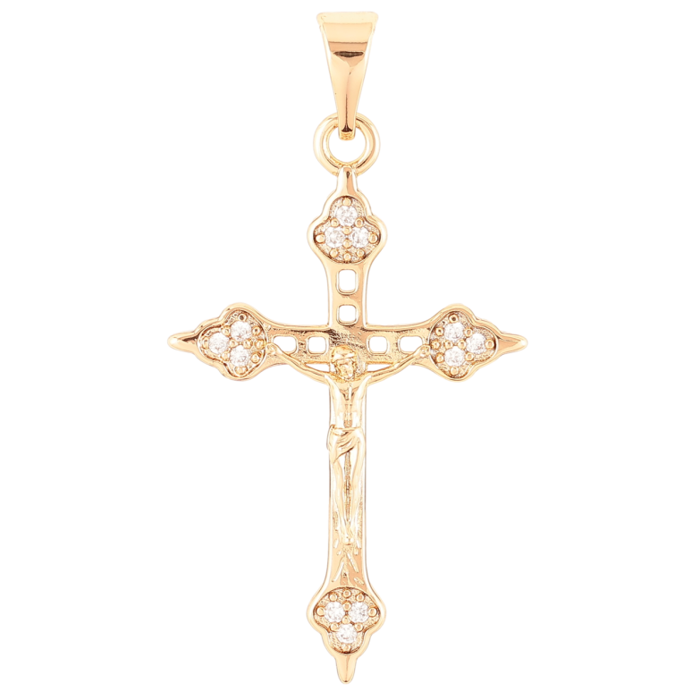 Кулон Xuping Позолота 18K Хрест з Розп'яттям і цирконієм» для ланцюжка до 7мм фото №1