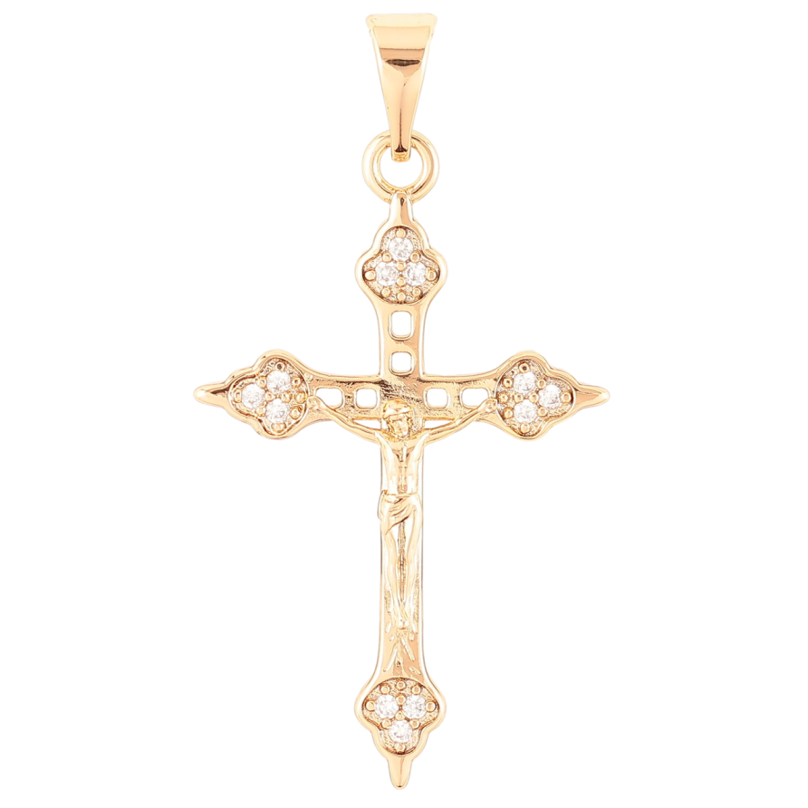 Кулон Xuping Позолота 18K Крест с Распятием и цирконием для цепочки до 7мм фото №1
