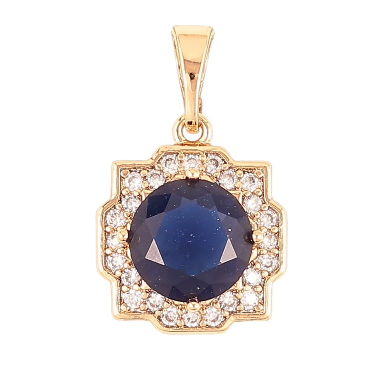 Кулон Xuping Позолота 18K Синий фианит в декоративном обрамлении циркония для цепочки до 5мм фото №1