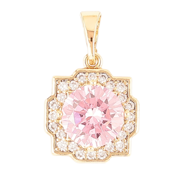 Кулон Xuping Позолота 18K «Рожевий фіаніт у декоративному обрамленні цирконію» для ланцюжка до 5мм фото №14