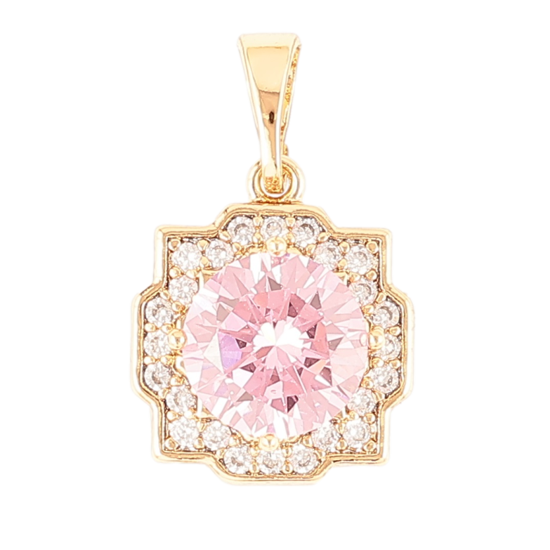 Кулон Xuping Позолота 18K «Рожевий фіаніт у декоративному обрамленні цирконію» для ланцюжка до 5мм фото №4