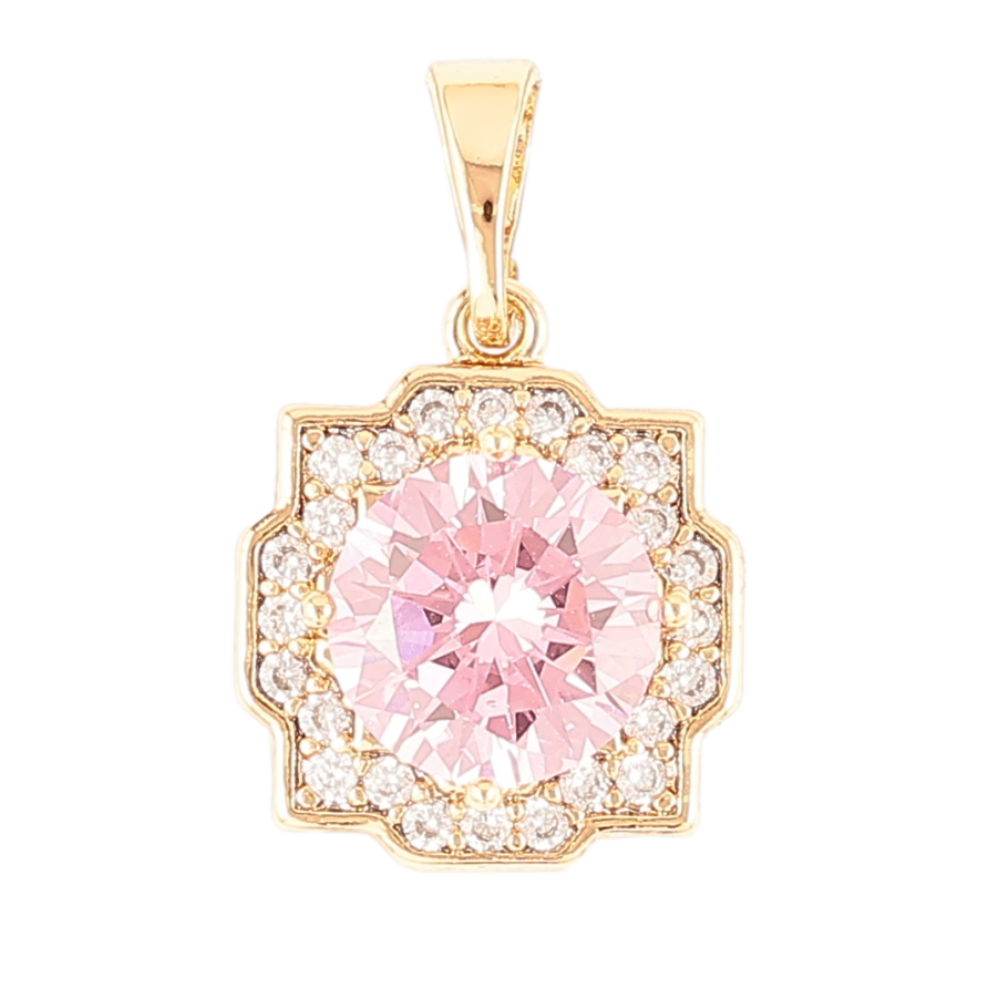 Кулон Xuping Позолота 18K «Рожевий фіаніт у декоративному обрамленні цирконію» для ланцюжка до 5мм фото №1