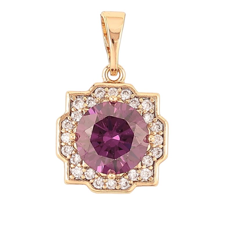 Кулон Xuping Позолота 18K Сиреневый фианит в декоративном обрамлении циркония для цепочки до 5мм фото №1