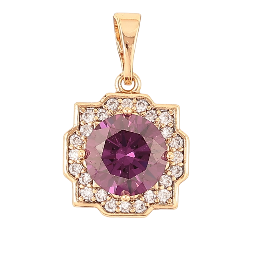 Кулон Xuping Позолота 18K Сиреневый фианит в декоративном обрамлении циркония для цепочки до 5мм фото №1