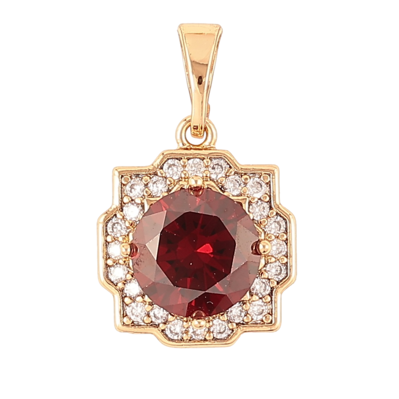 Кулон Xuping Позолота 18K Красный фианит в декоративном обрамлении циркония для цепочки до 5мм фото №1