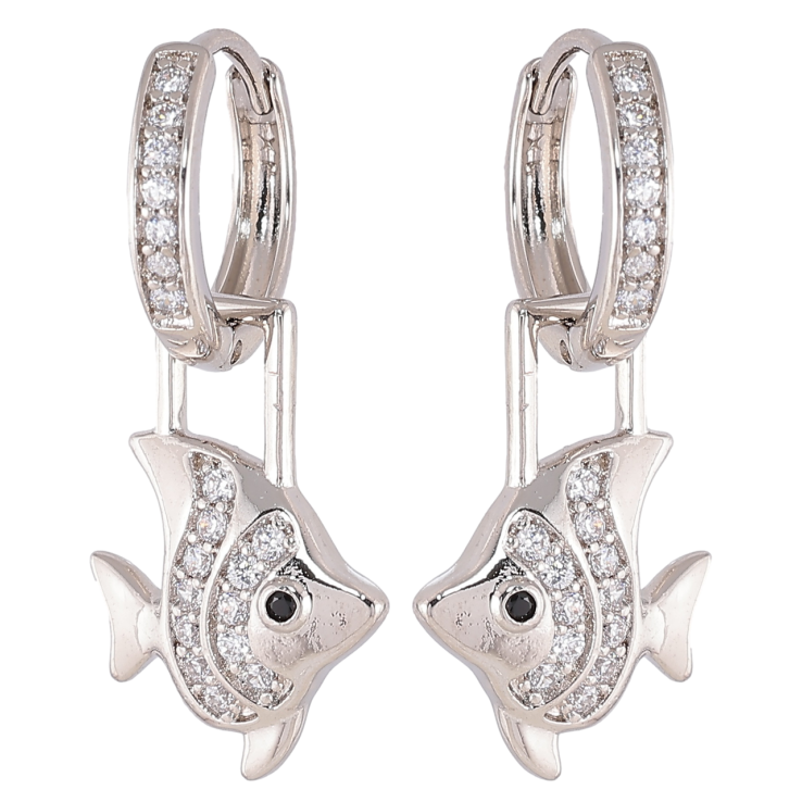 Серьги Xuping Родий подвески на колечках Рыбки 2 в 1 фото №7