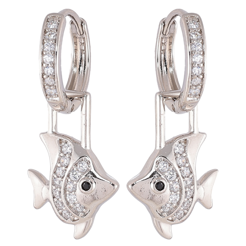 Серьги Xuping Родий подвески на колечках Рыбки 2 в 1 фото №8