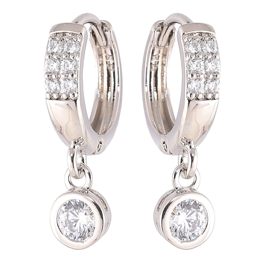 Серьги Xuping Родий подвески на колечках Фианиты ø 5мм фото №1