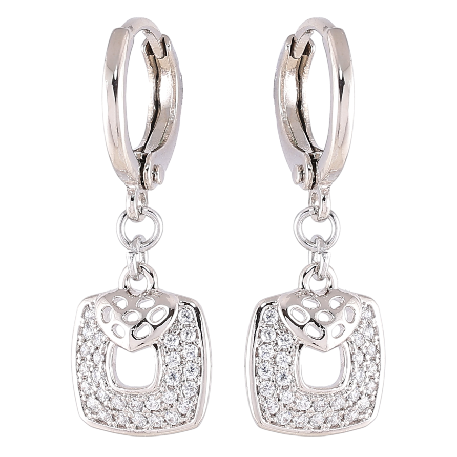 Серьги Xuping Родий подвески на колечках Квадратные подвески с инкрустацией цирконием фото №1