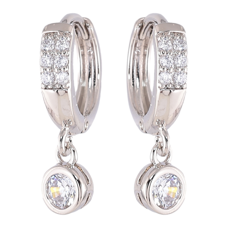 Серьги Xuping Родий подвески на колечках Фианиты ø 5мм фото №1