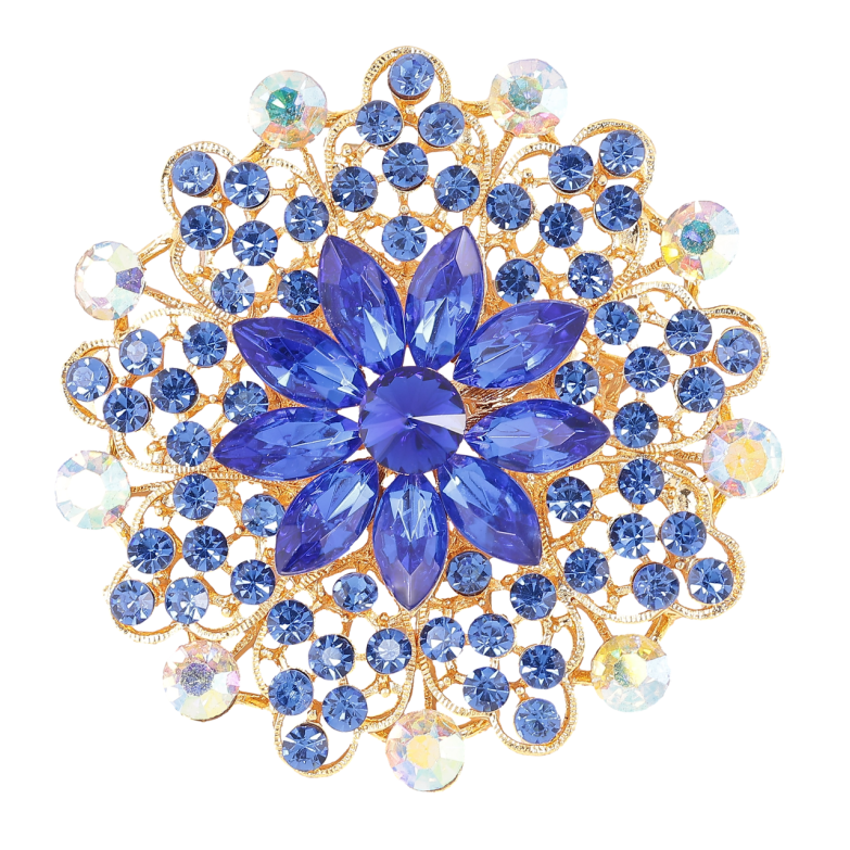Брошь Цветок с синими стразами фото №2