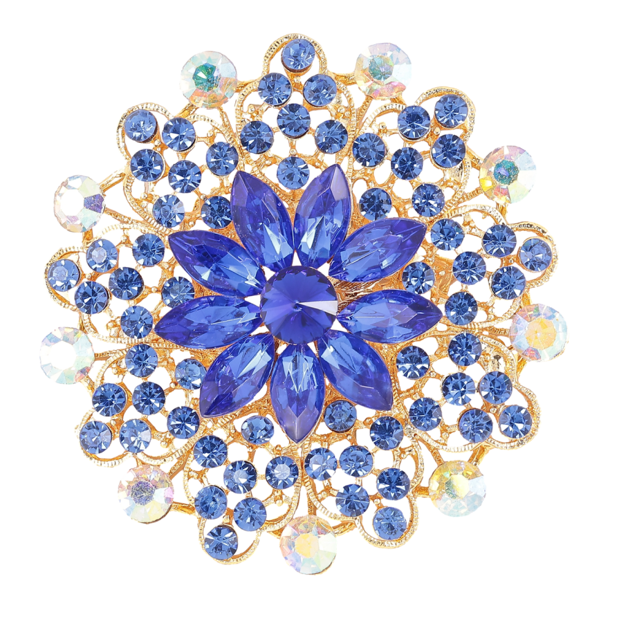 Брошь Цветок с синими стразами фото №1