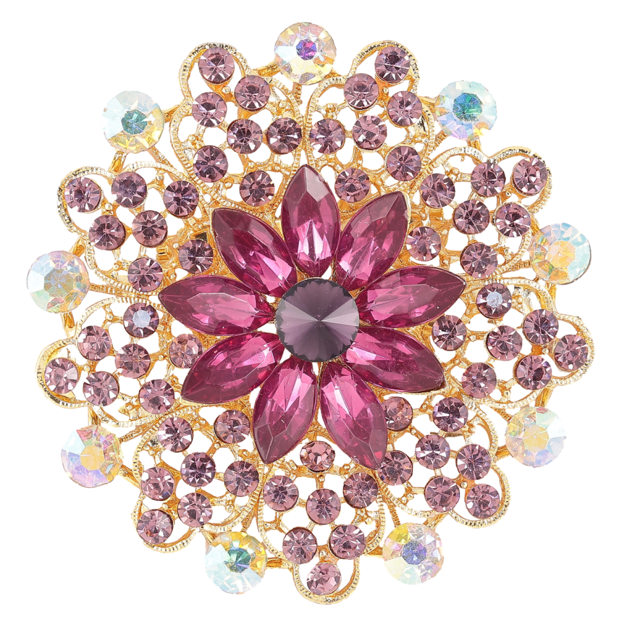 Брошь Цветок с бордовыми стразами фото №1