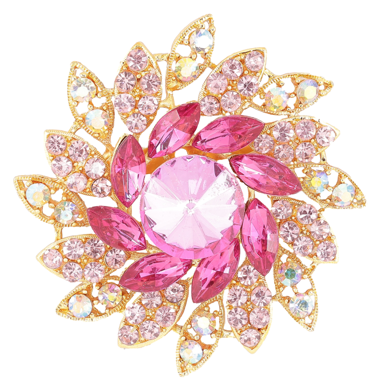 Брошь Цветок с розовыми стразами фото №1