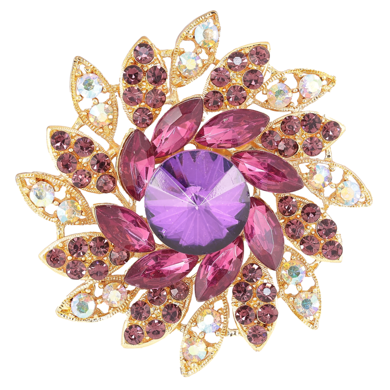 Брошка «Квітка з бордово-фіолетовими стразами» фото №1