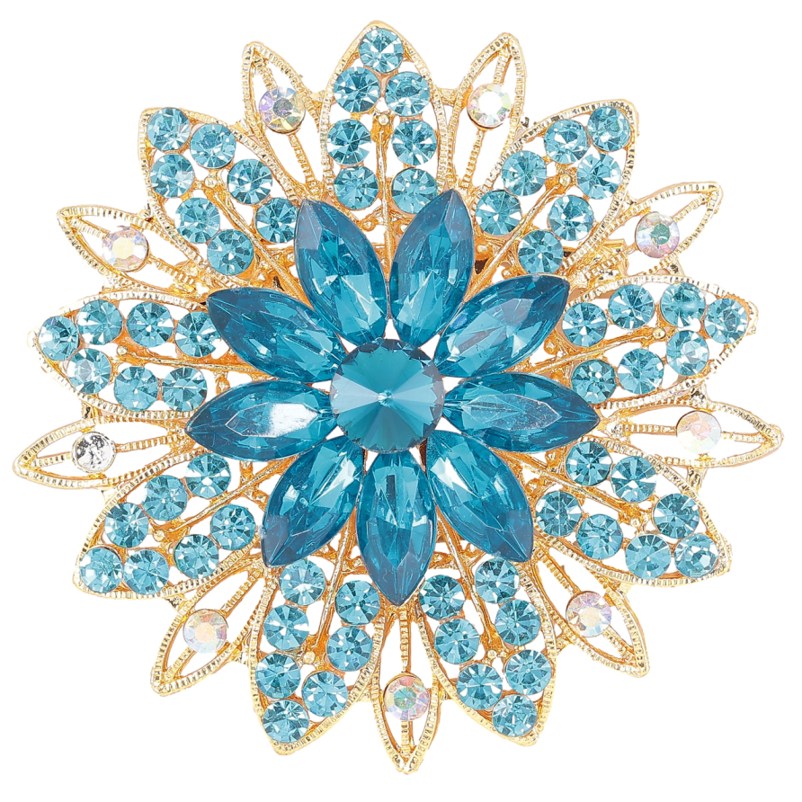 Брошь Цветок с бирюзовыми стразами фото №1