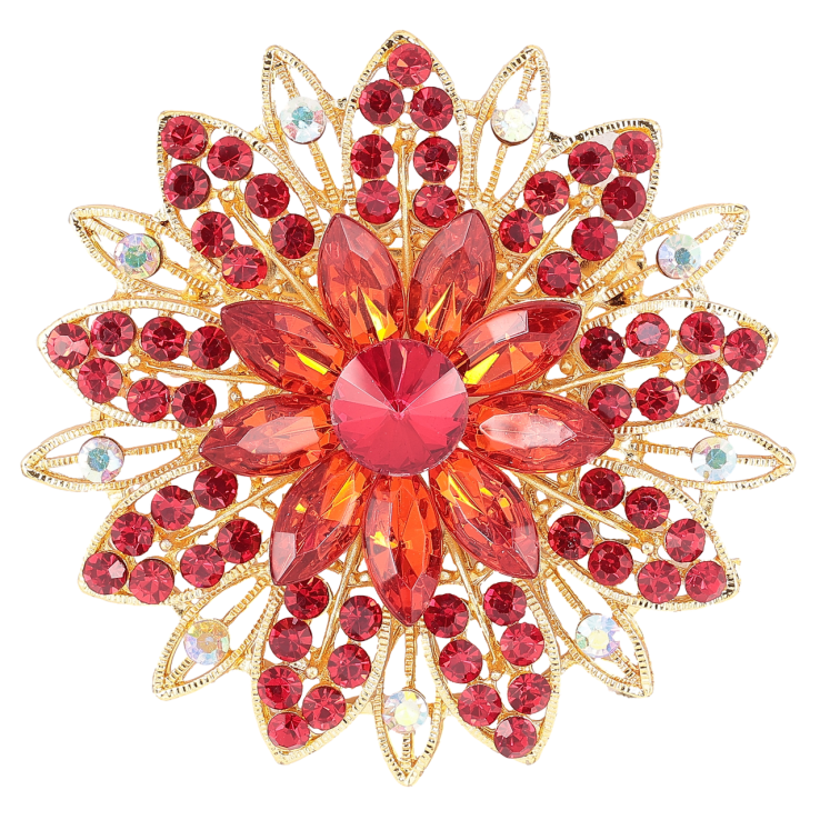 Брошка «Квітка з червоними стразами» фото №8