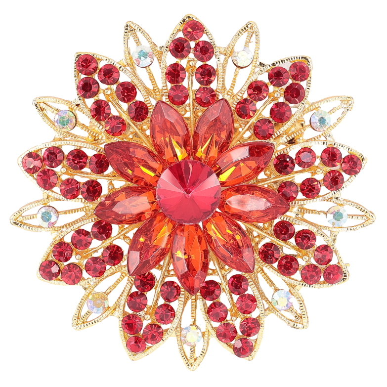 Брошка «Квітка з червоними стразами» фото №3