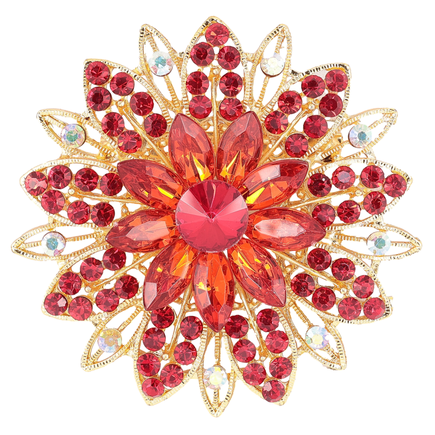 Брошь Цветок с красными стразами фото №1