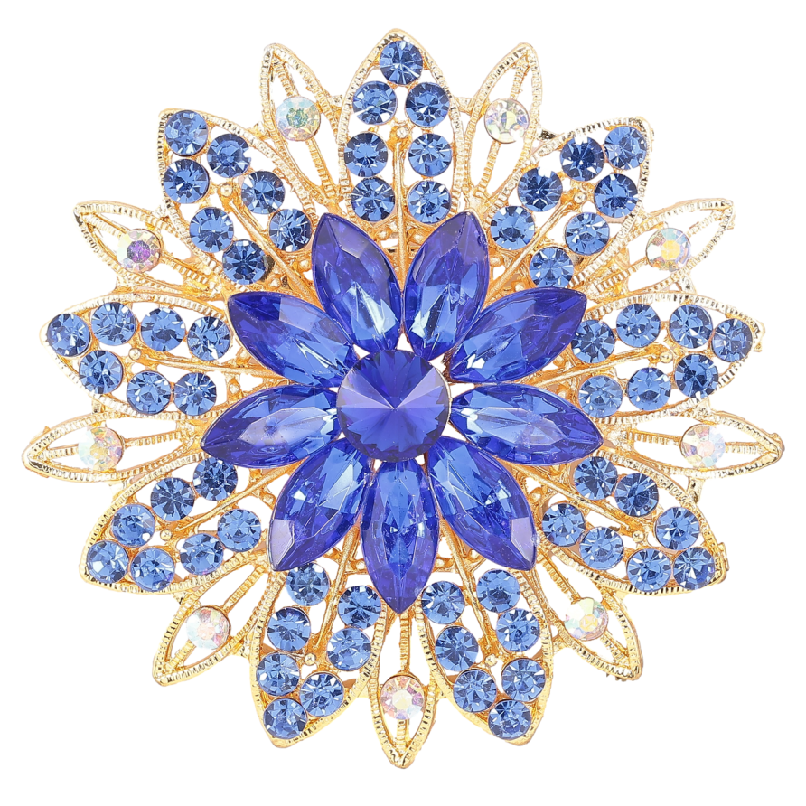 Брошь Цветок с синими стразами фото №1
