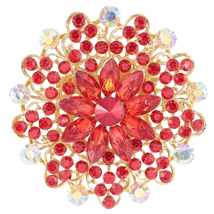 Брошка «Квітка з червоними стразами» фото №9