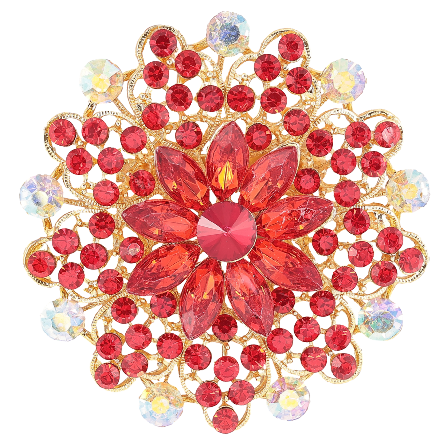Брошь Цветок с красными стразами фото №1